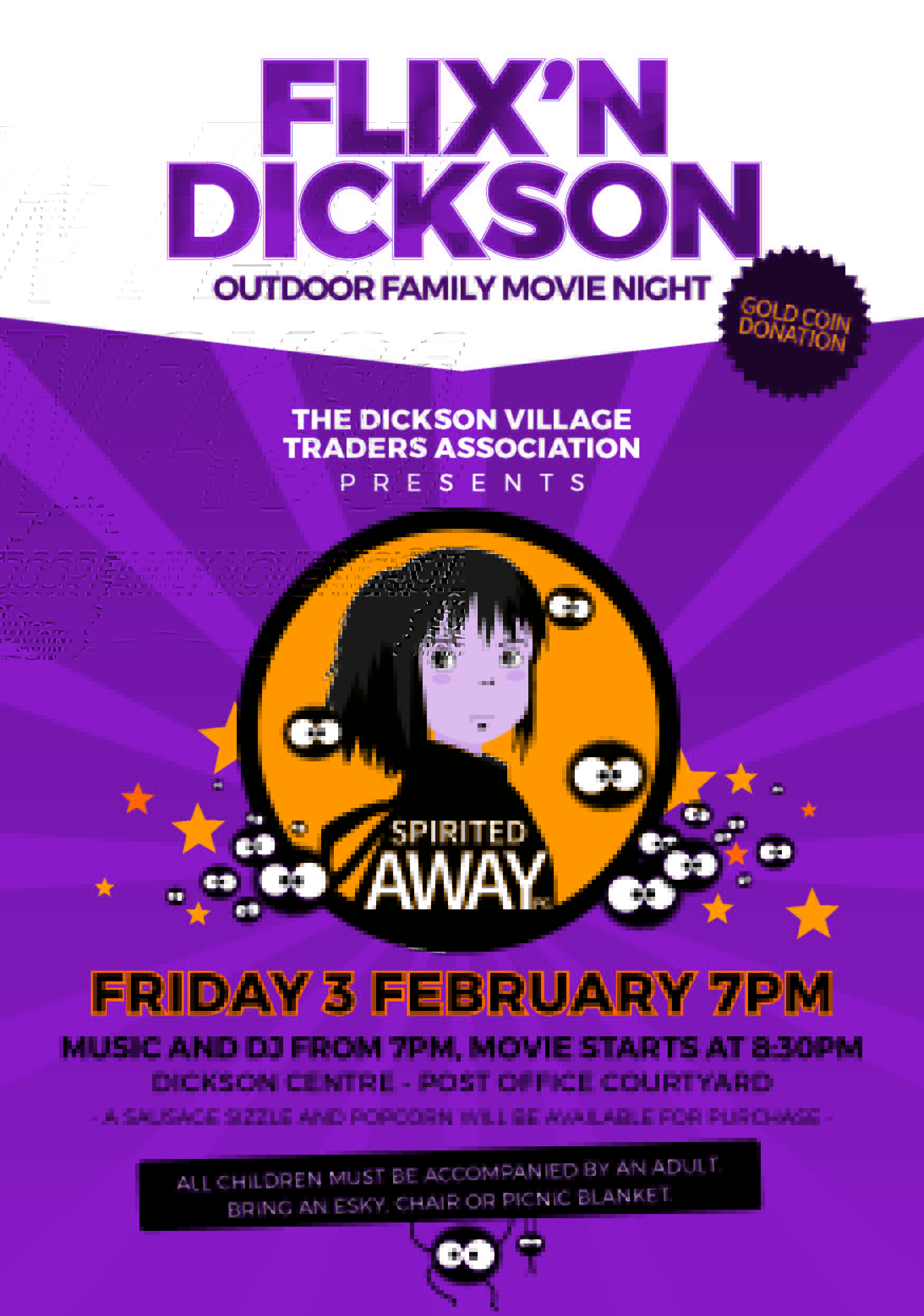 Flix’n Dickson Outdoor Family Disco & Movie night, Friday 3 February